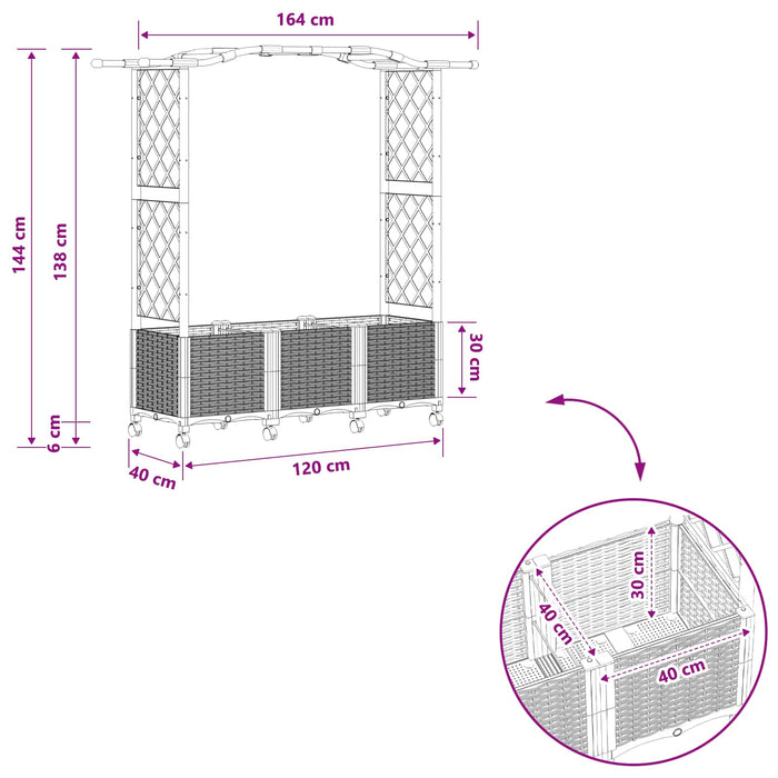 Pat Ridicat cu Trellis și Acoperiș Gri 164 x 40 x 144 cm PP WALTI