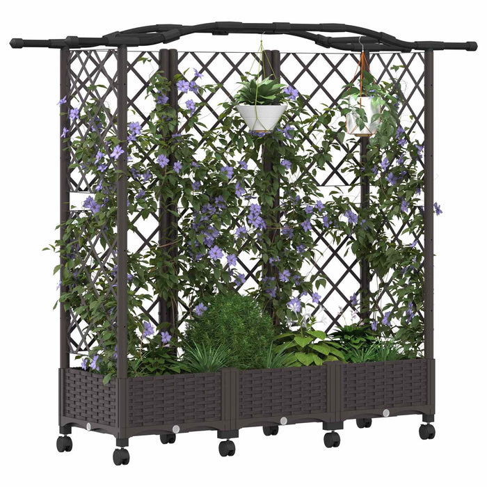 Pat Ridicat cu Trellis și Acoperiș Maro 163 x 40 x 129 cm PP WALTI