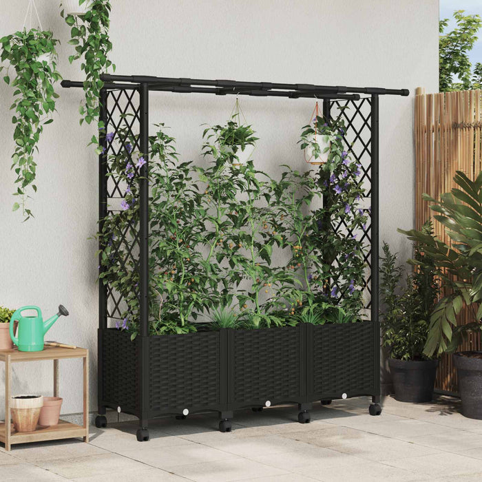 Pat Ridicat cu Trellis și Acoperiș Negru 162,5 x 40 x 142 cm PP - WALTI WALTI