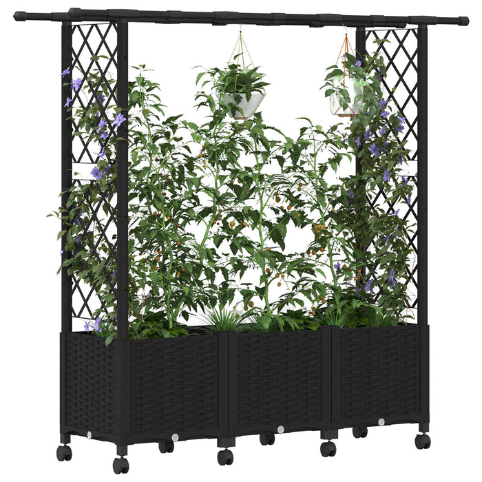 Pat Ridicat cu Trellis și Acoperiș Negru 162,5 x 40 x 142 cm PP - WALTI WALTI
