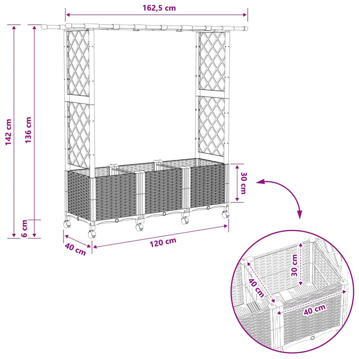 Pat Ridicat cu Trellis și Acoperiș Negru 162,5 x 40 x 142 cm PP - WALTI WALTI