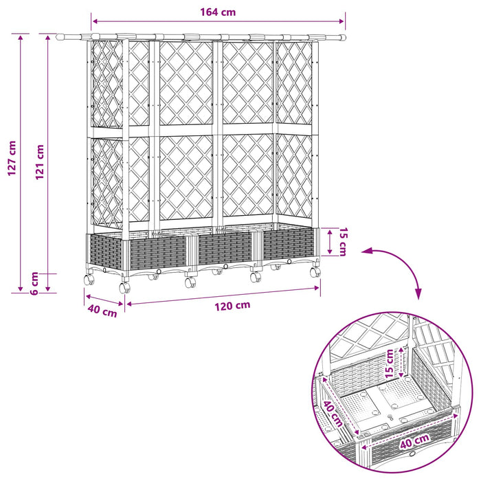 Pat Ridicat cu Trellis și Acoperiș Negru 164 x 40 x 127 cm PP - WALTI WALTI