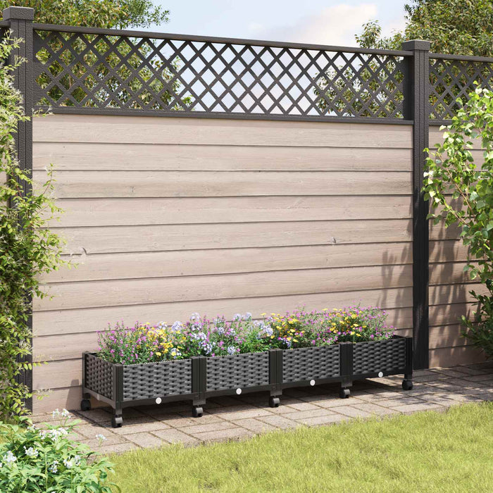 Ghiveci de grădină cu roți Negru 160 x 40 x 29 cm PP WALTI