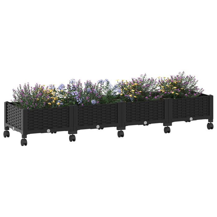 Ghiveci de grădină cu roți Negru 160 x 40 x 29 cm PP WALTI