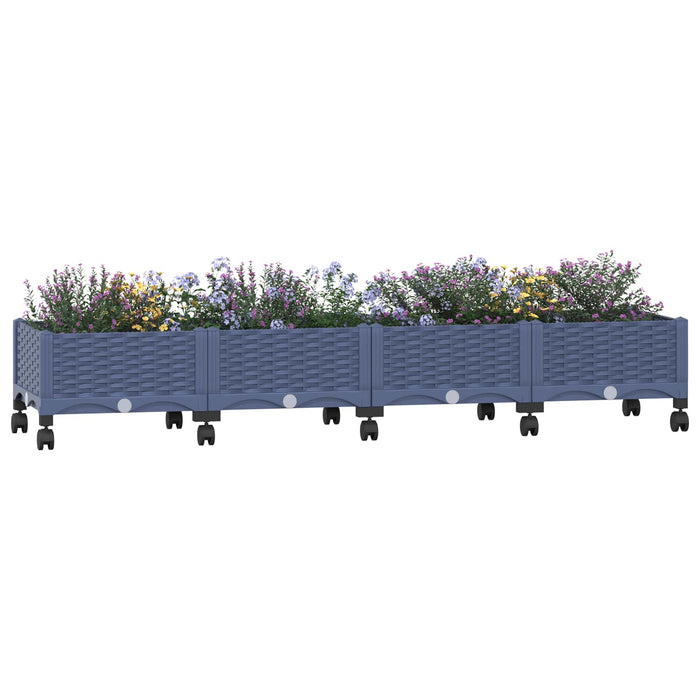 Ghiveci de grădină cu roți Gri Albastru 160 x 40 x 33 cm PP WALTI