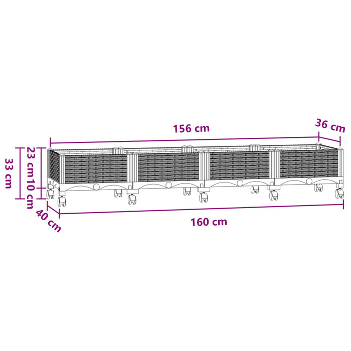 Ghiveci de grădină cu roți Gri Albastru 160 x 40 x 33 cm PP WALTI
