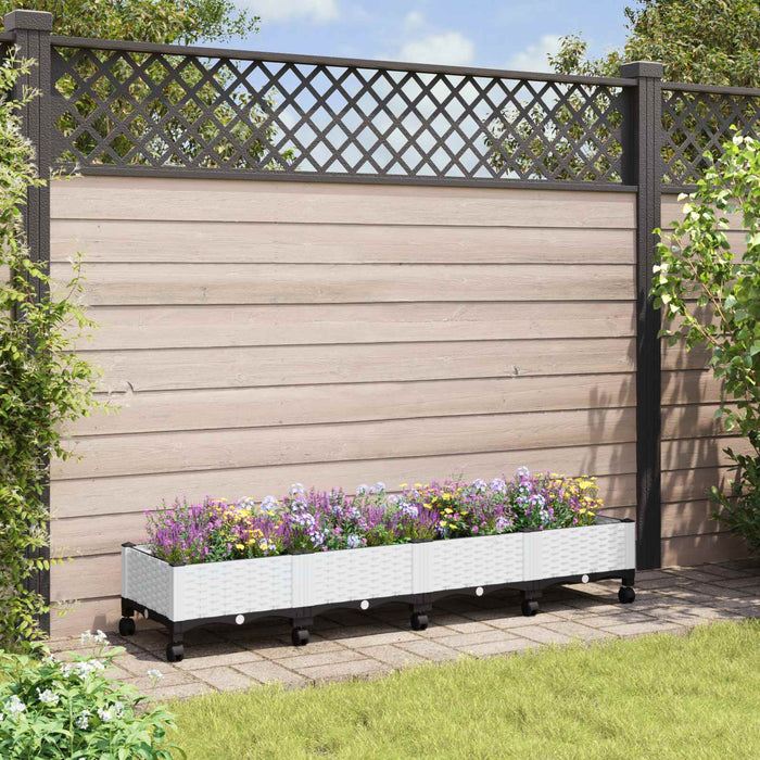Ghiveci de grădină cu roți Alb 160 x 40 x 33 cm PP WALTI
