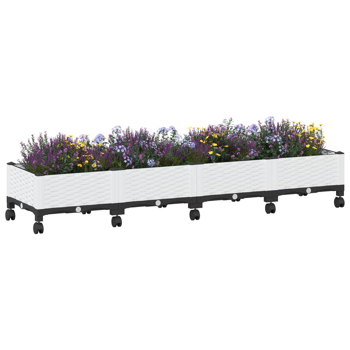 Ghiveci de grădină cu roți Alb 160 x 40 x 33 cm PP WALTI