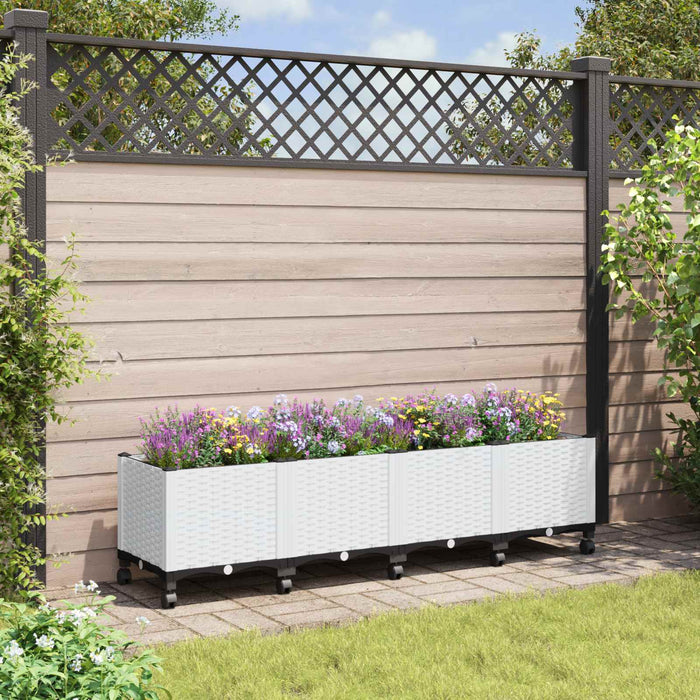 Ghiveci de grădină cu roți Alb 160 x 40 x 48 cm PP WALTI