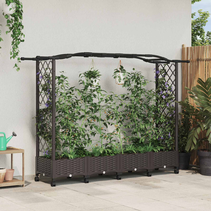 Pat Ridicat cu Trellis și Acoperiș Maro 207 x 40 x 129 cm PP - WALTI WALTI