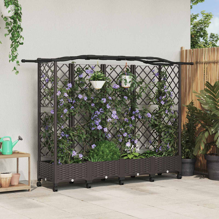 Pat Ridicat cu Trellis și Acoperiș Maro 203,5 x 40 x 129 cm PP - WALTI WALTI
