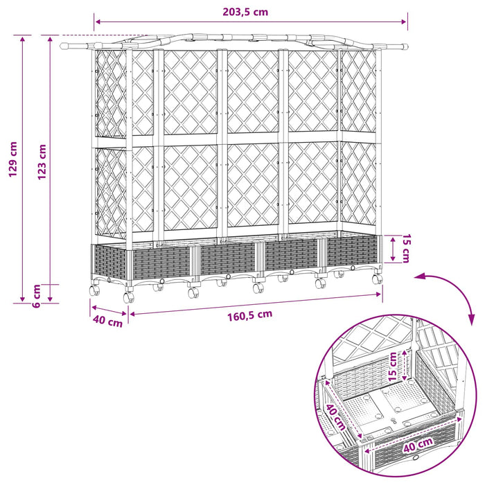 Pat Ridicat cu Trellis și Acoperiș Maro 203,5 x 40 x 129 cm PP - WALTI WALTI