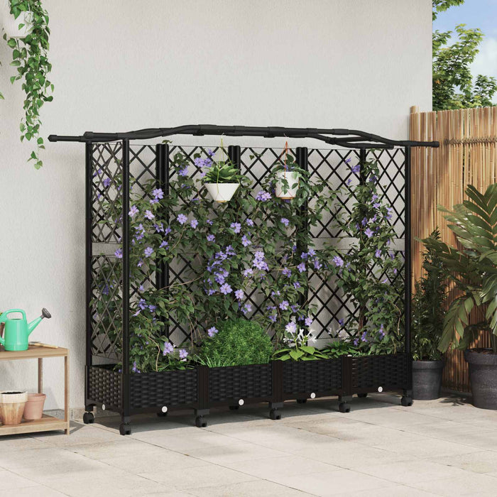 Pat Ridicat cu Trellis și Acoperiș Negru 203,5 x 40 x 129 cm PP - WALTI WALTI