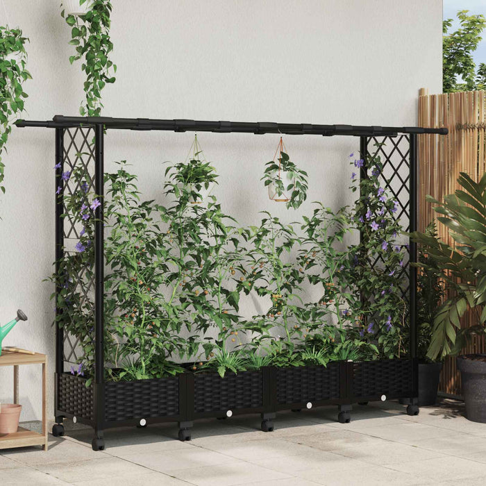 Pat Ridicat cu Trellis și Acoperiș Negru 203 x 40 x 127 cm PP - WALTI WALTI