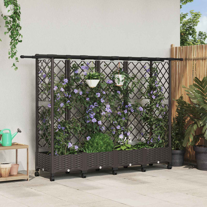 Pat Ridicat cu Trellis și Acoperiș Maro 202,5 x 40 x 127 cm PP - WALTI WALTI