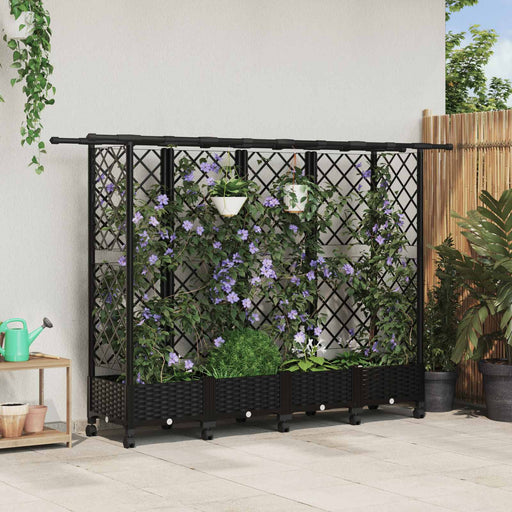 Pat Ridicat cu Trellis și Acoperiș Negru 202,5 x 40 x 127 cm PP - WALTI WALTI