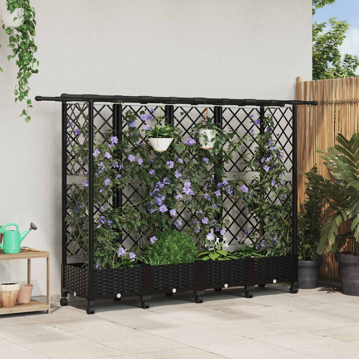 Pat Ridicat cu Trellis și Acoperiș Negru 202,5 x 40 x 127 cm PP - WALTI WALTI