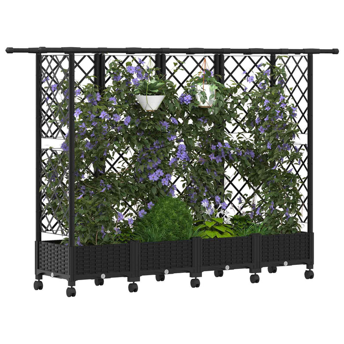 Pat Ridicat cu Trellis și Acoperiș Negru 202,5 x 40 x 127 cm PP - WALTI WALTI
