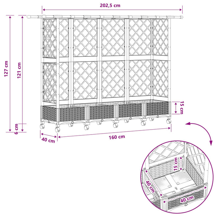 Pat Ridicat cu Trellis și Acoperiș Negru 202,5 x 40 x 127 cm PP - WALTI WALTI