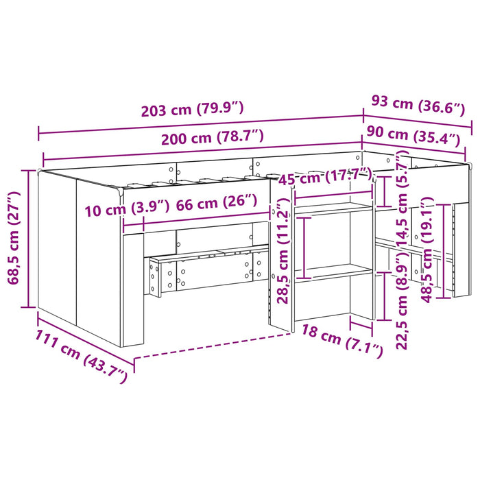 Cadru de Pat Înalț pentru Copii 2 pcs Stejar Negru 90 x 200 cm - WALTI WALTI