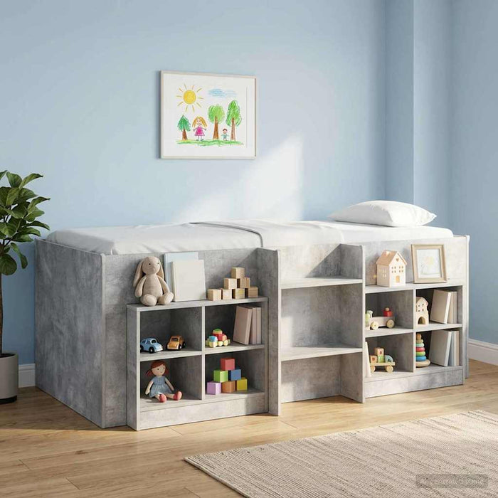 Cadru de Pat Înalț pentru Copii Gri Beton 90 x 190 cm WALTI