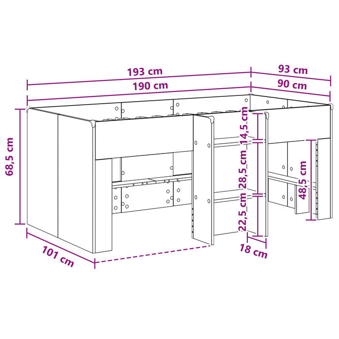 Cadru de Pat Înalț pentru Copii 2 pcs Lemn vechi 90 x 190 cm - WALTI WALTI