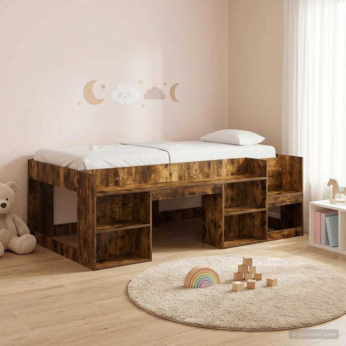 Cadru de pat pentru copii cu depozitare Stejar fumuriu WALTI