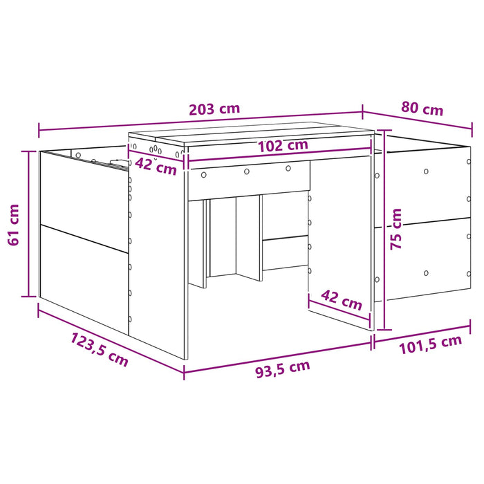 Cadru de Pat Înalț pentru Copii cu Birou Lemn vechi 80 x 200 cm WALTI