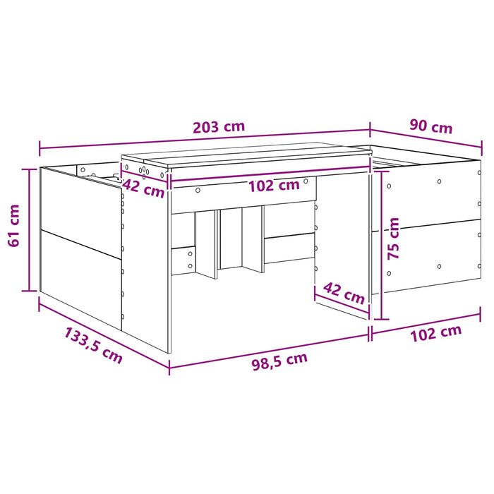 Cadru de Pat Înalț pentru Copii cu Birou Negru 90 x 200 cm WALTI