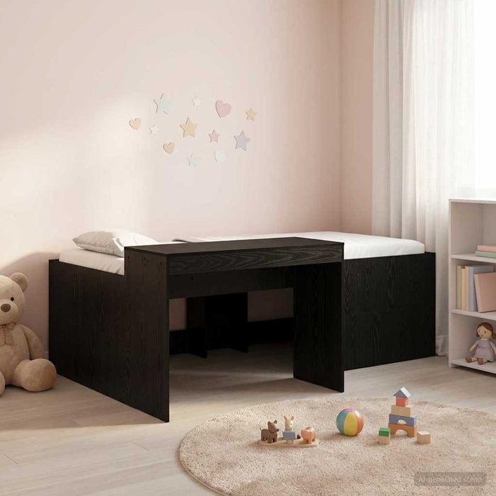 Cadru de Pat Înalț pentru Copii cu Birou Negru 75 x 190 cm WALTI