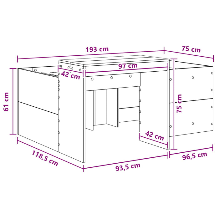 Cadru de Pat Înalț pentru Copii cu Birou Gri Beton 75 x 190 cm - WALTI WALTI