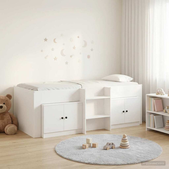 Cadru de pat loft cu sertar cu ușă 3 buc. Alb Lemn compozit WALTI