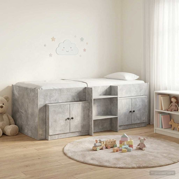 Cadru de pat loft cu sertar 3 buc. Gri Beton Lemn compozit - WALTI WALTI