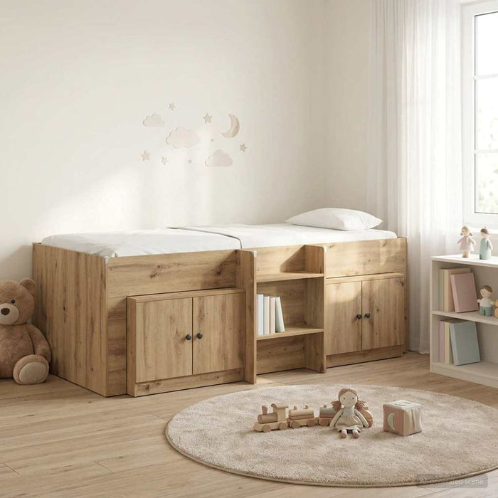 Cadru de pat loft cu sertar cu ușă 3 buc. Stejar Artizanal WALTI