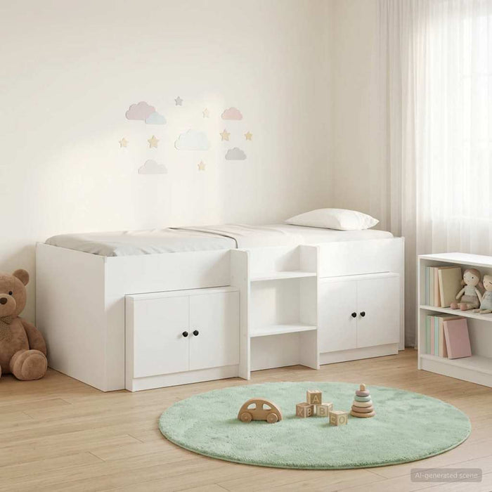 Cadru pat loft cu dulap cu depozitare 3 buc. Alb Lemn compozit WALTI