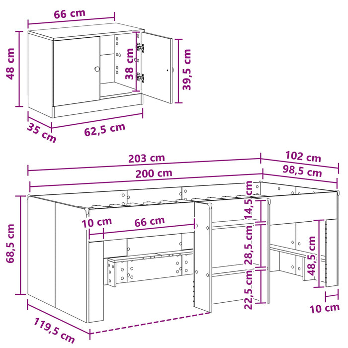 Cadru pat loft cu dulap cu depozitare 3 buc. Alb Lemn compozit WALTI