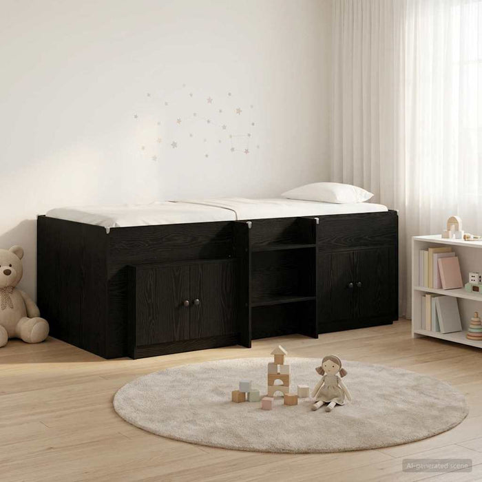 Cadru pat loft cu dulap cu ușă 3 buc. Negru Lemn compozit - WALTI WALTI