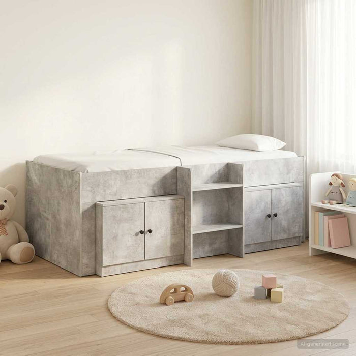 Cadru pat loft cu dulap cu ușă 3 buc. Gri Beton Lemn compozit - WALTI WALTI