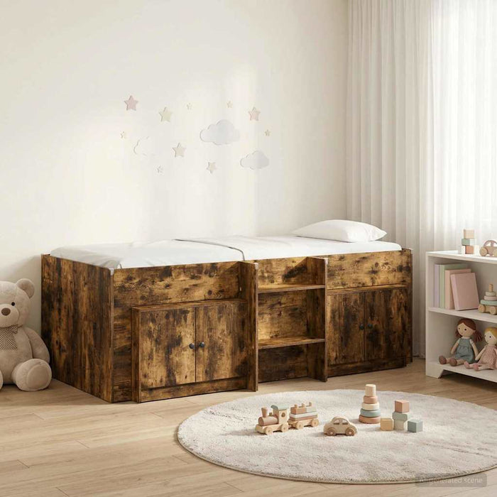 Cadru pat loft cu dulap 3 buc. Stejar fumuriu Lemn compozit - WALTI WALTI