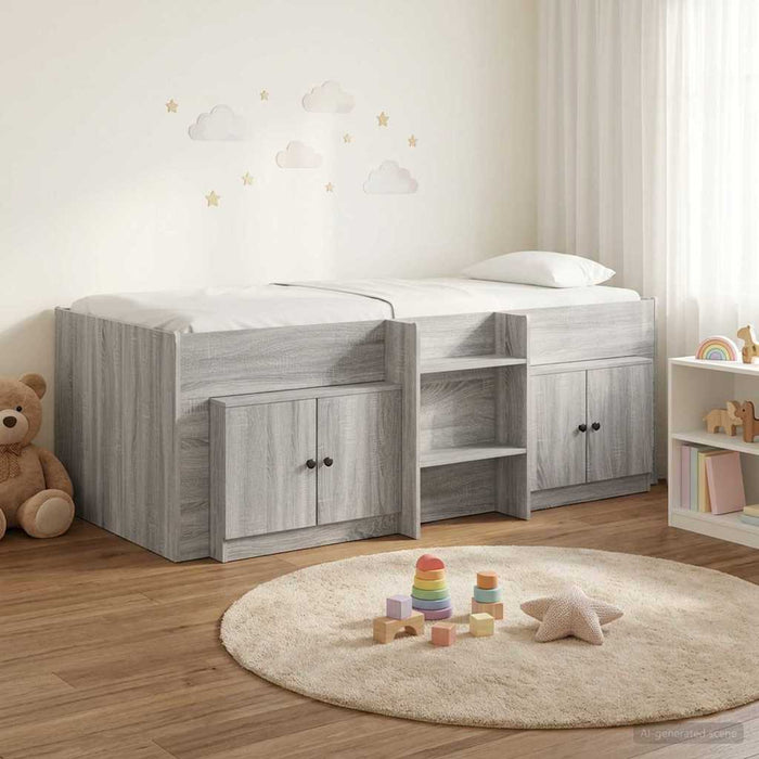 Cadru pat loft cu dulap cu ușă 3 buc. Sonoma gri Lemn compozit - WALTI WALTI