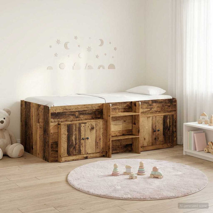 Cadru pat loft cu dulap cu ușă 3 buc. Lemn vechi Lemn compozit - WALTI WALTI