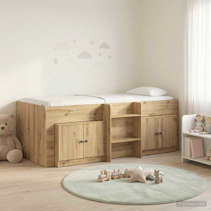 Cadru pat loft cu dulap 3 buc. Stejar Artizanal Lemn compozit - WALTI WALTI