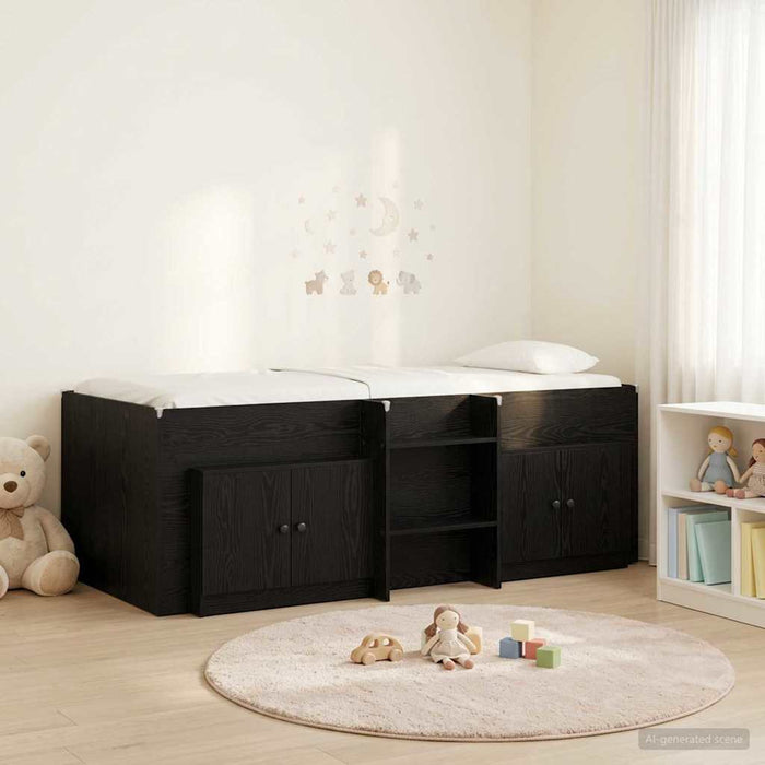 Cadru de pat loft cu sertar cu ușă 3 pcs Negru Lemn compozit - WALTI WALTI