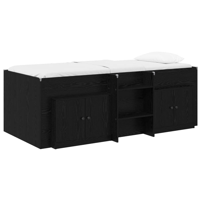 Cadru de pat loft cu sertar cu ușă 3 pcs Negru Lemn compozit - WALTI WALTI