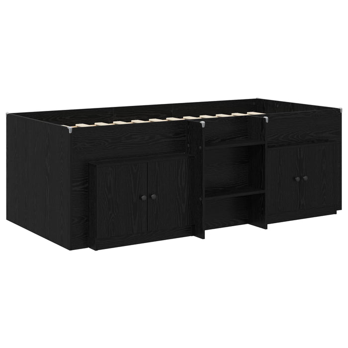 Cadru de pat loft cu sertar cu ușă 3 pcs Negru Lemn compozit - WALTI WALTI