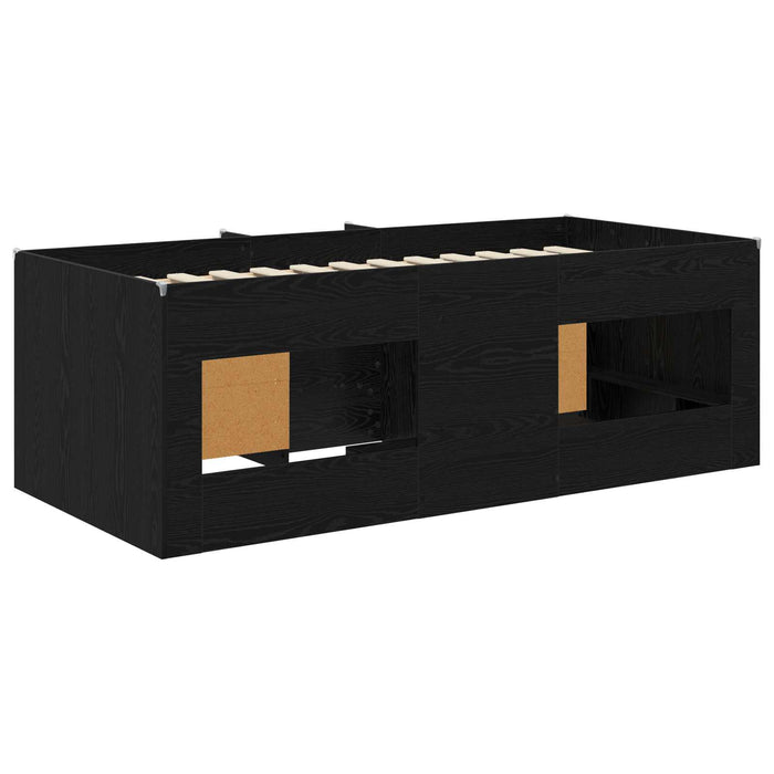 Cadru de pat loft cu sertar cu ușă 3 pcs Negru Lemn compozit - WALTI WALTI