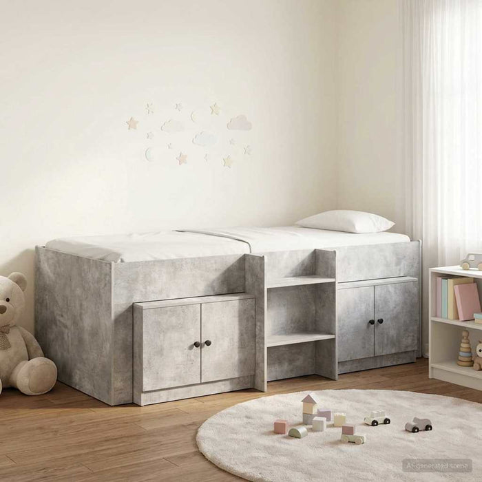 Cadru de pat loft cu sertar 3 buc. Gri Beton Lemn compozit - WALTI WALTI
