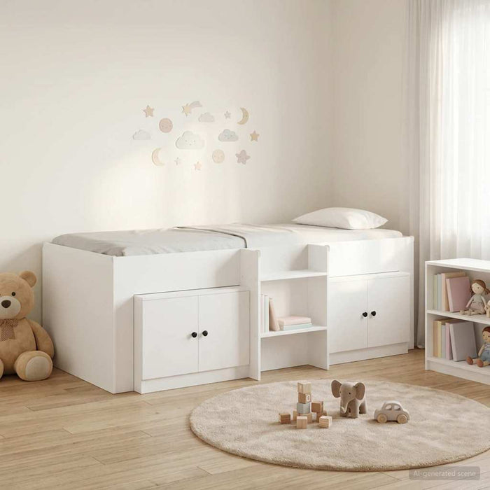 Cadru de pat loft cu sertar cu ușă 3 pcs Alb Lemn compozit - WALTI WALTI