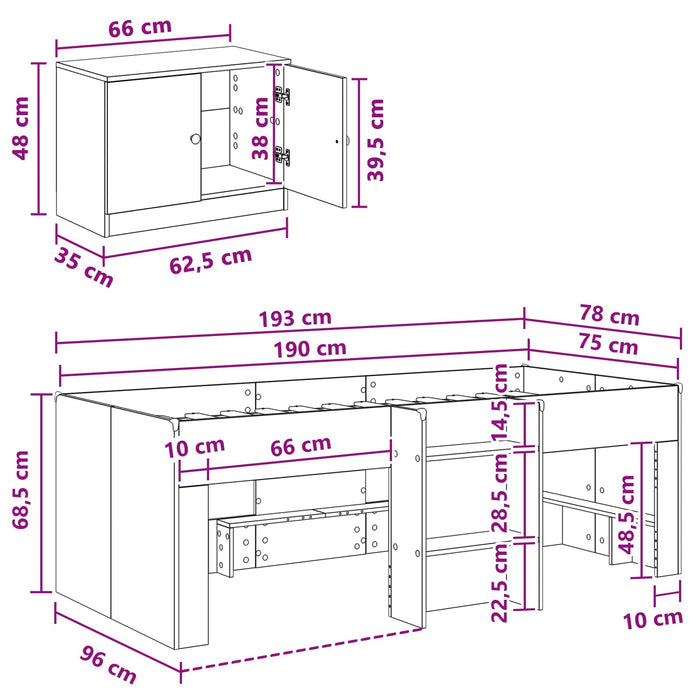 Cadru de pat loft cu sertar cu ușă 3 pcs Alb Lemn compozit - WALTI WALTI