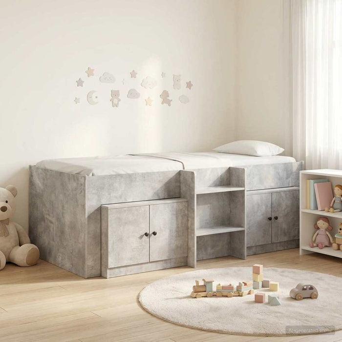 Cadru de pat loft cu sertar 3 buc. Gri Beton Lemn compozit - WALTI WALTI